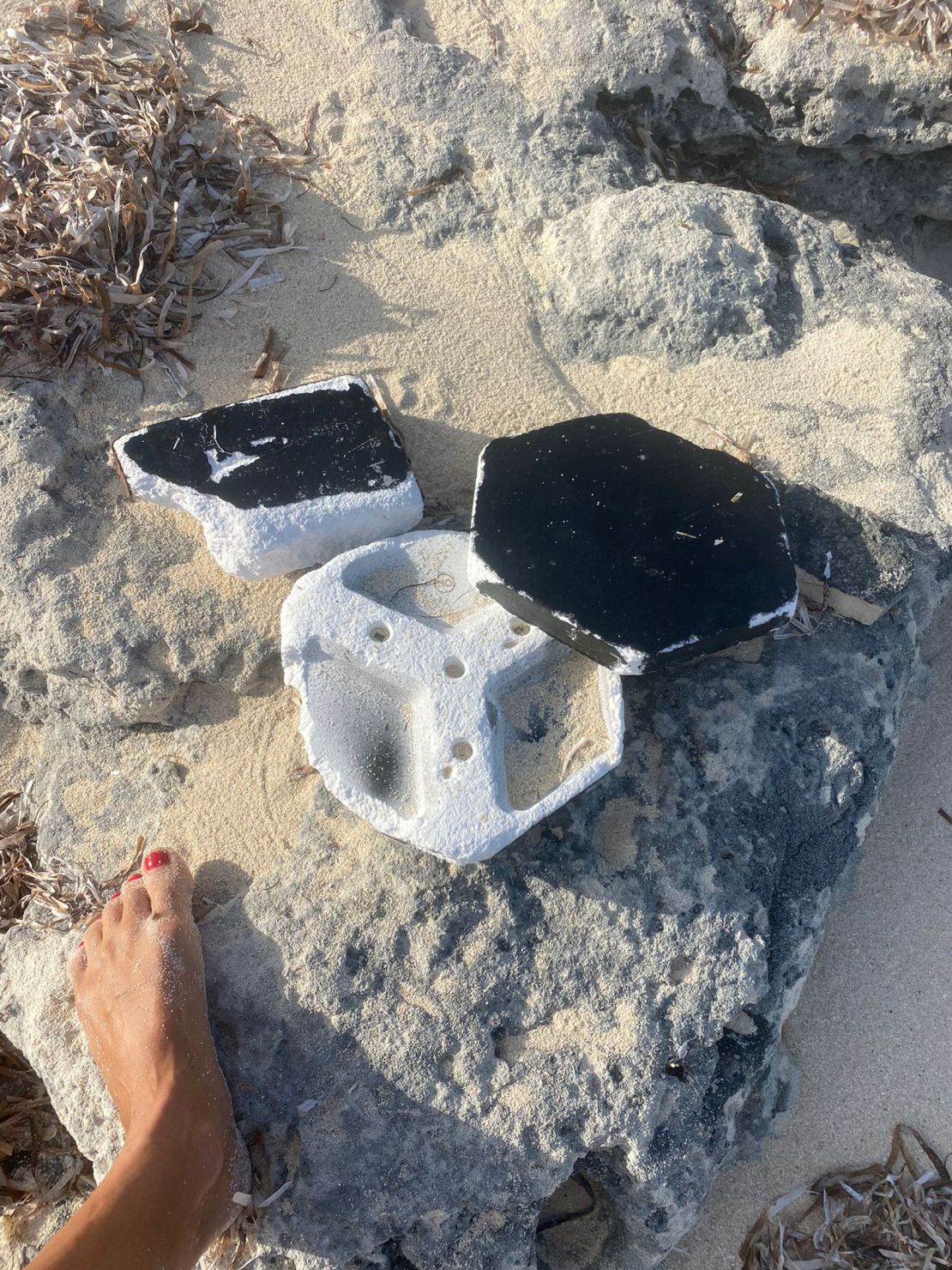 Morgan May Luker, sister of Amos Luker, took this photo of SpaceX Starship debris while on walk along the north side of the island of Providenciales, in an area called Wheeland on January 19.