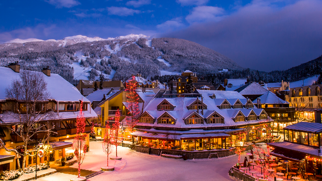 Whistler winter village at dusk