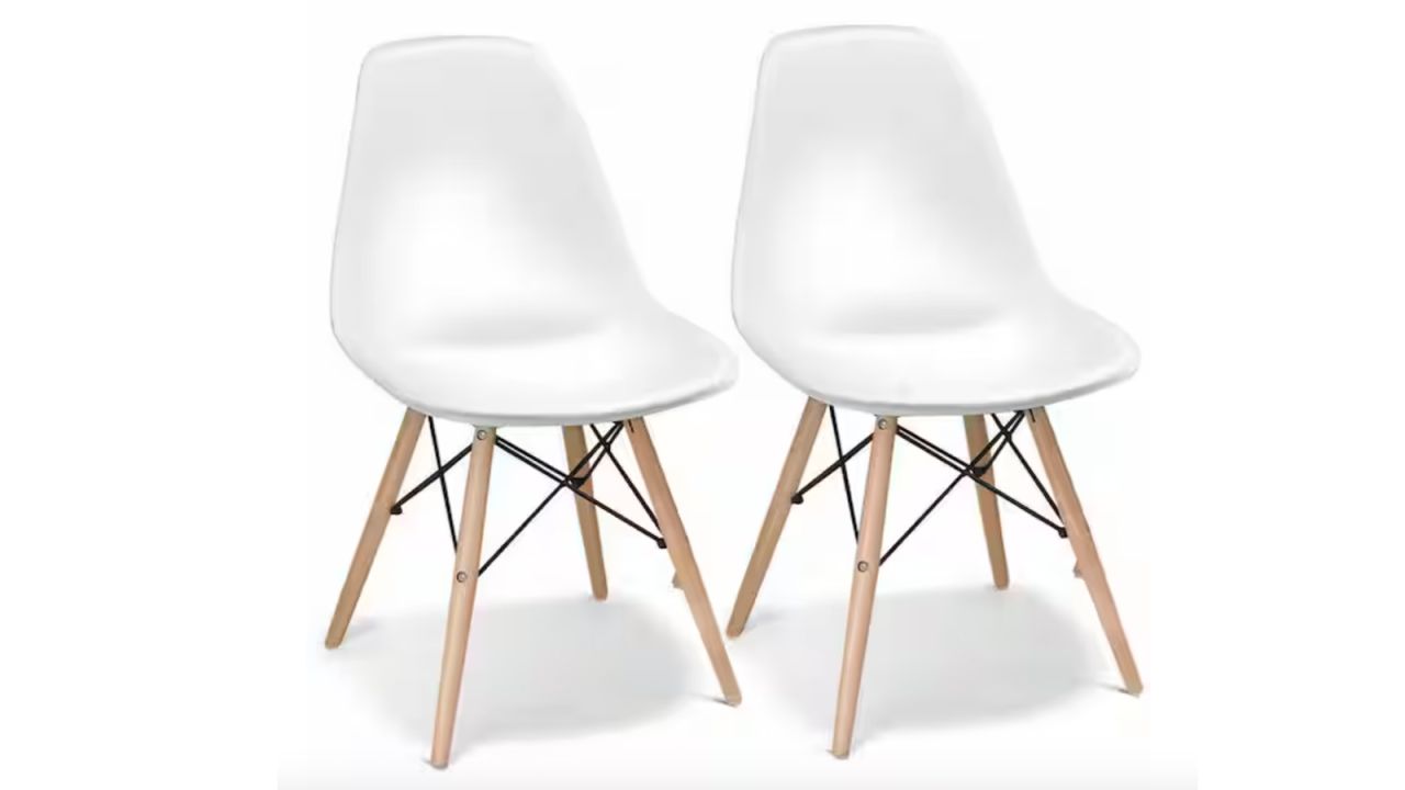 White Dining Chairs Mid Century Modern Wooden Legs Kitchen Living Room (Set of 2) .jpg