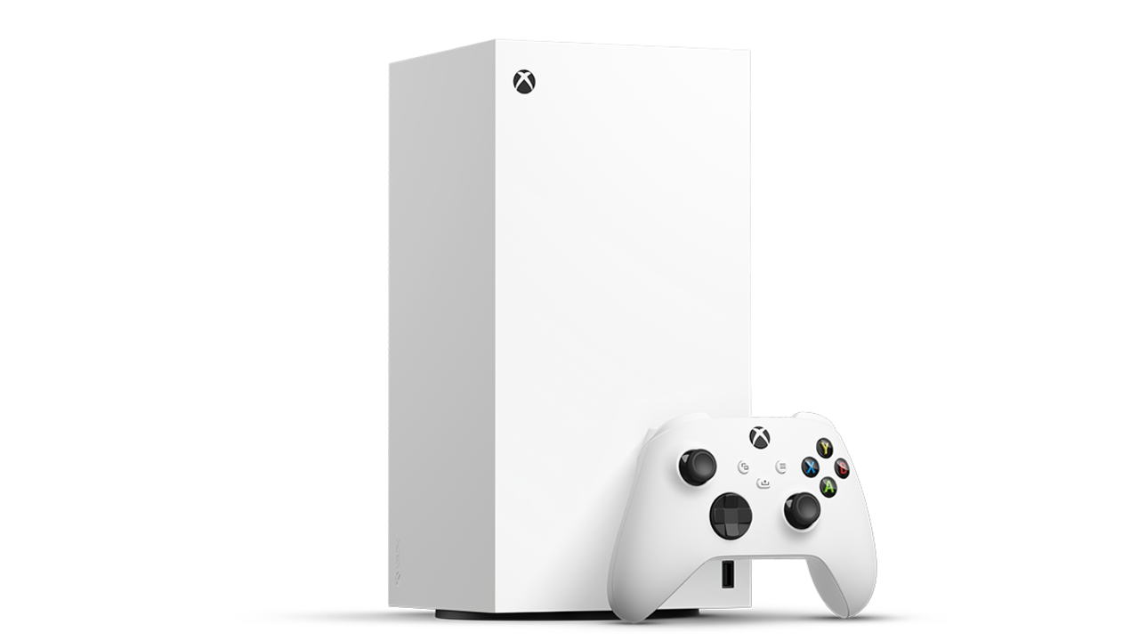 The white discless xbox series x and controller