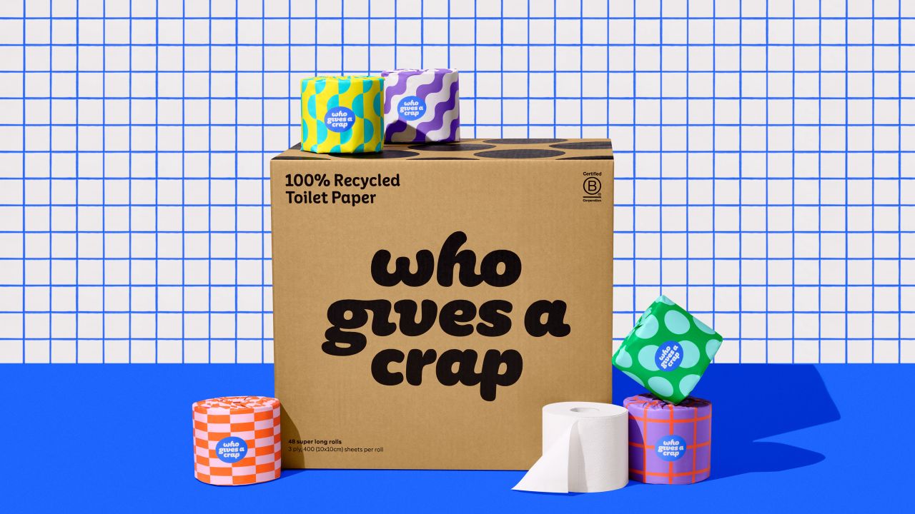 Box of 48 rolls of Who Gives A Crap recycled toilet paper