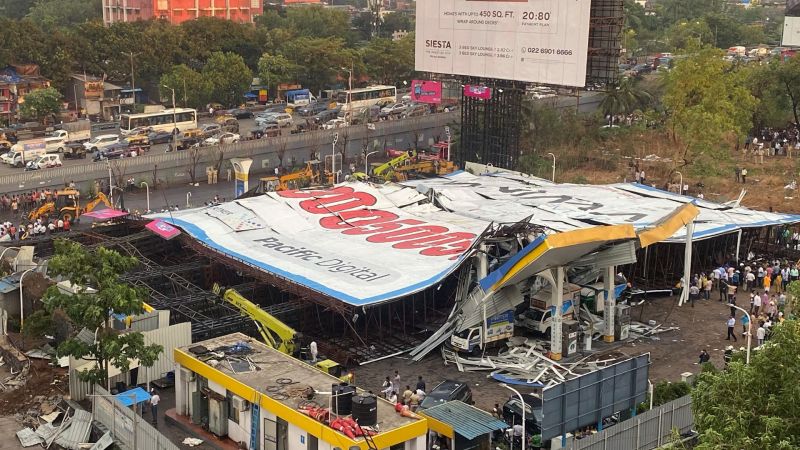 Video: Billboard collapses in Mumbai during rainstorm