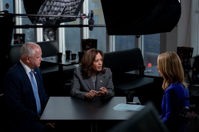 CNN’s Dana Bash, right, interviews Harris and Walz in Savannah, Georgia, on August 29. It was <a >Harris’ first in-depth interview with a major media outlet</a> since she became the Democratic nominee.