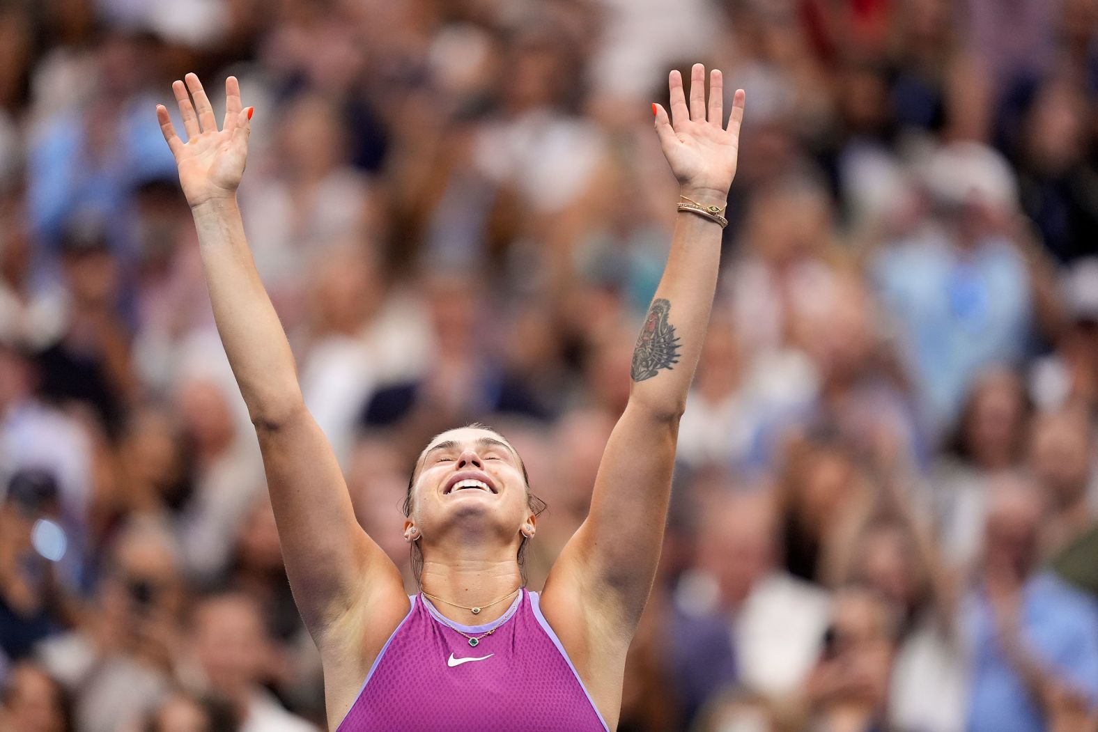 Aryna Sabalenka reacts after she defeated Jessica Pegula in the US Open final on Saturday, September 7. It was <a >Sabalenka’s first US Open title</a> and her third career grand slam singles title.