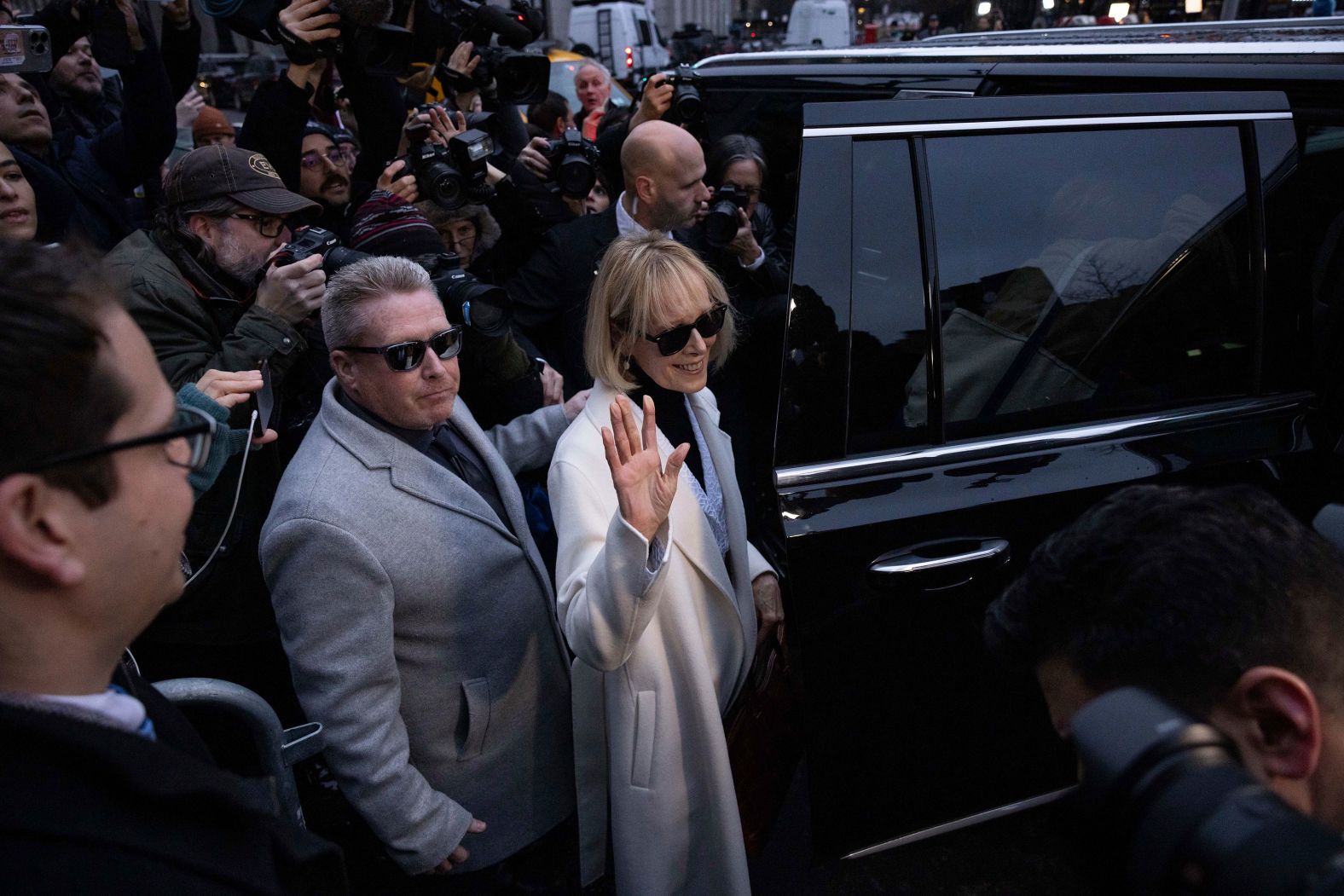 E. Jean Carroll leaves a federal court in New York on Friday, January 26, after a jury said that former President Donald Trump should pay her $83.3 million in damages. <a href="index.php?page=&url=https%3A%2F%2Fwww.cnn.com%2F2024%2F01%2F26%2Fpolitics%2Ftakeaways-jury-verdict-trump-e-jean-carroll-defamation-trial">The verdict</a> was the second time over the past year that a jury has awarded Carroll millions of dollars in damages for Trump’s defamatory statements disparaging her and denying her rape allegations. <a href="index.php?page=&url=https%3A%2F%2Fwww.cnn.com%2Fpolitics%2Flive-news%2Ftrump-trial-e-jean-carroll-01-26-24%2Fh_3e592b427680708e7444ff15d58fc984">Trump blasted Friday’s verdict on social media</a> and said he would appeal the decision.