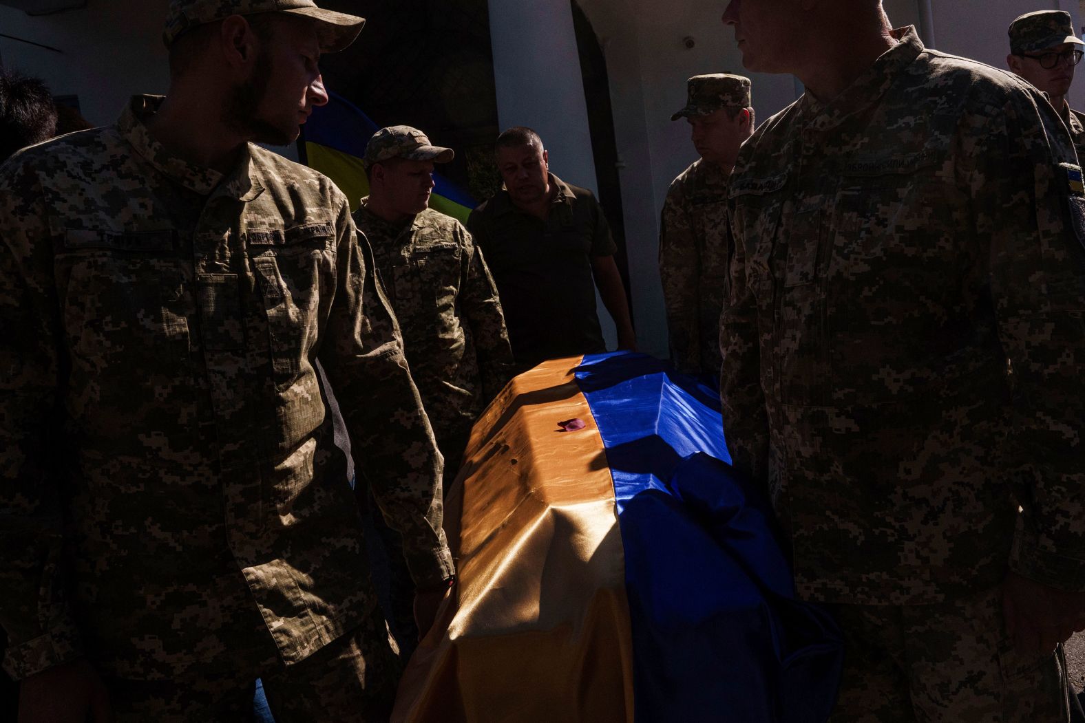 Ukrainian servicemen carry the coffin of a comrade during a funeral in Poltava, Ukraine, on Saturday, September 7. Funeral services were held for victims of a Russian airstrike that hit a military educational facility in central Ukraine earlier this month. <a >The strike killed 51 people and injured more than 200</a>, according to Ukraine’s prosecutor general’s office. It was one of the deadliest single attacks since the start of Russia’s invasion in February 2022.