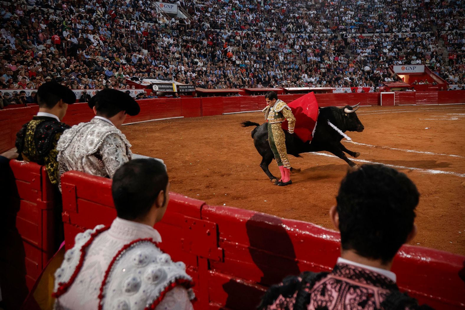 Bullfighter Joselito Adame performs at Plaza México, a 42,000-capacity bullring thought to be the largest in the world, on Sunday, January 28. <a href="index.php?page=&url=https%3A%2F%2Fwww.cnn.com%2F2024%2F01%2F29%2Famericas%2Fmexico-city-bullfighting-scli-intl%2Findex.html">Bullfighting was returning to Mexico City</a> after almost two years. It had been suspended in 2022 as part of a long-running legal case, but Mexico’s Supreme Court ruled in December that events could take place once more, according to Reuters.