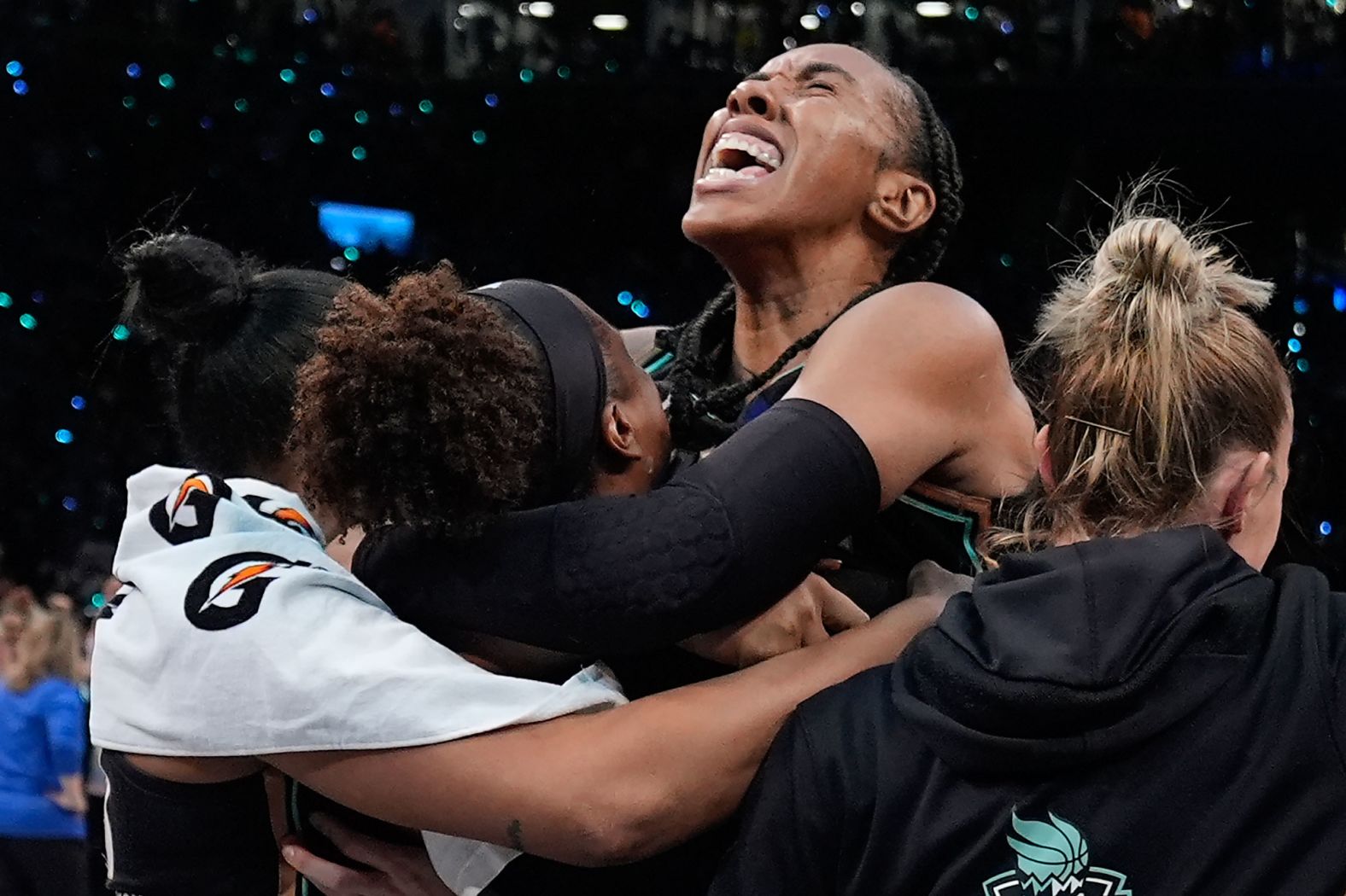 Members of the New York Liberty celebrate after they defeated the Minnesota Lynx <a href="index.php?page=&url=https%3A%2F%2Fwww.cnn.com%2F2024%2F10%2F20%2Fsport%2Fnew-york-liberty-minnesota-lynx-wnba-finals-spt-intl%2Findex.html">to win the franchise’s first WNBA title</a> on Sunday, October 20.