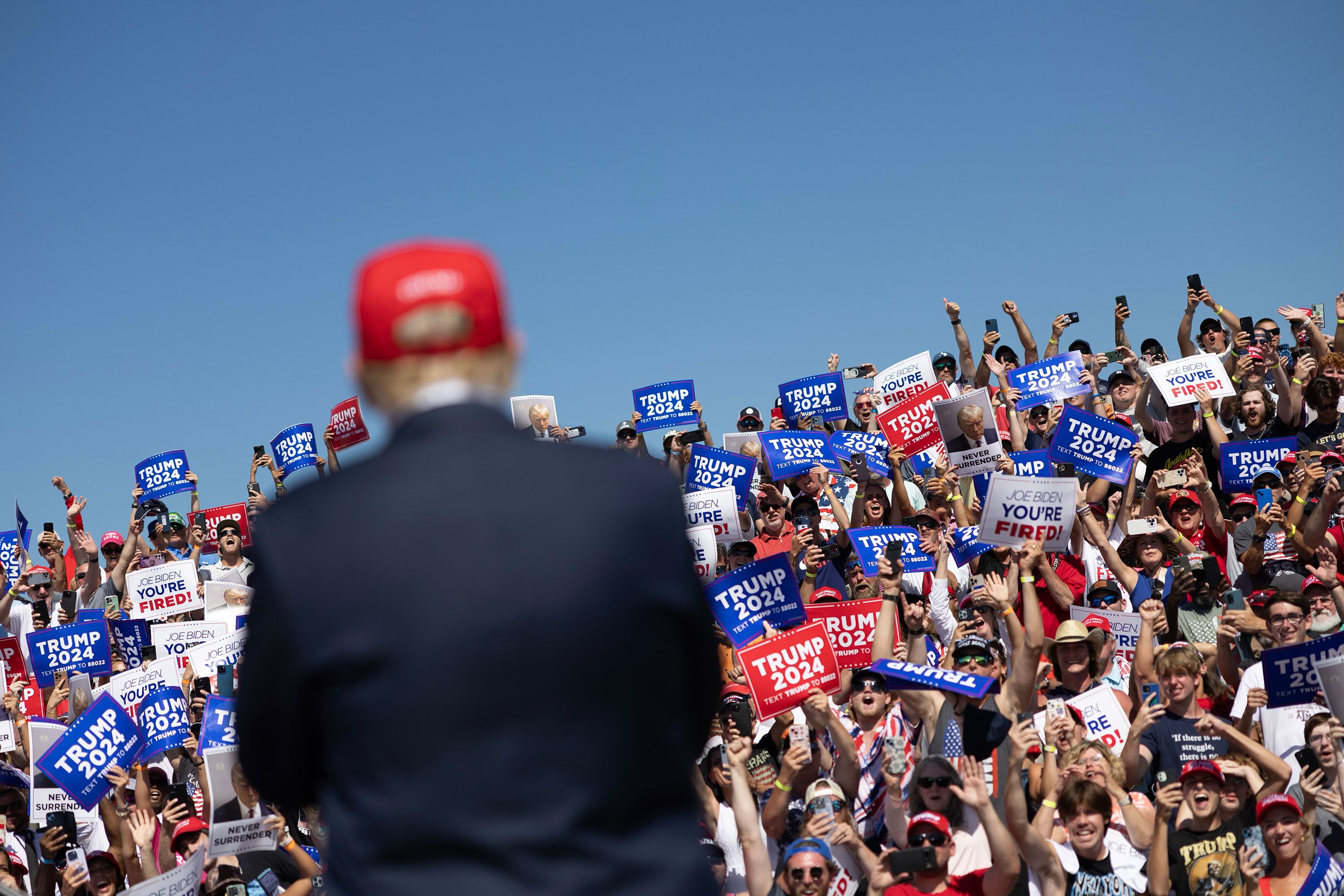 Former US President Donald Trump holds a campaign rally in Chesapeake, Virginia.