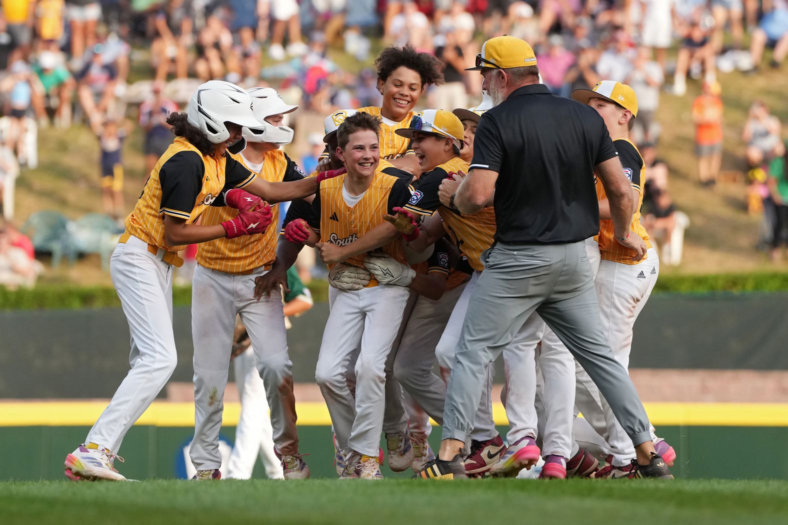 A Little League Baseball team from Lake Mary, Florida, celebrates after defeating a team from Taoyuan<strong>, </strong>Taiwan, to win the Little League World Series on Sunday, August 25.