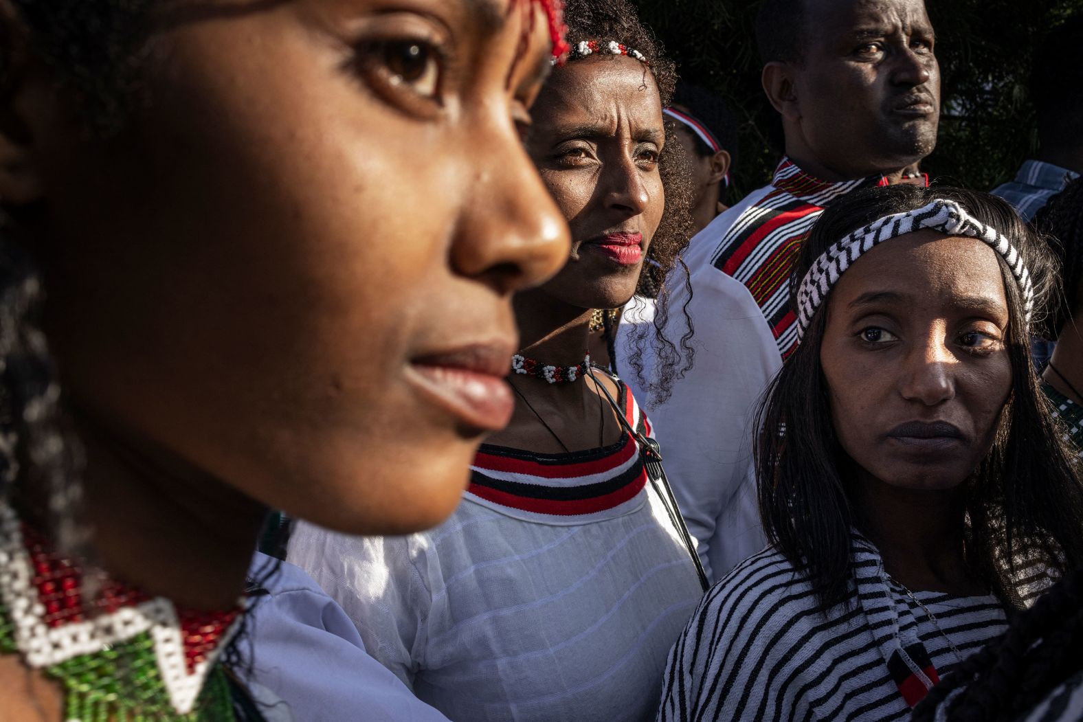 People from the Oromo community gather at Meskel Square to celebrate the Irreecha thanksgiving holiday in Addis Ababa, Ethiopia, on Saturday, October 5.