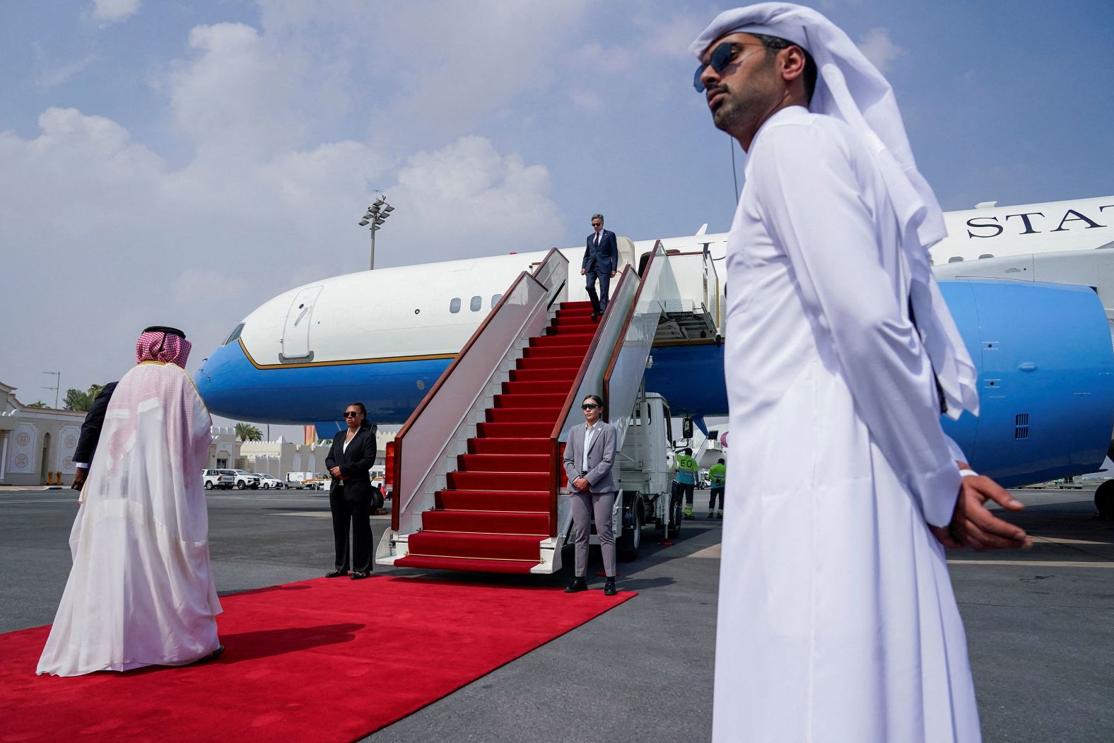 US Secretary of State Antony Blinken arrives in Doha, Qatar, on Thursday, October 24. Top negotiators from the United States, Israel and Qatar <a href="index.php?page=&url=https%3A%2F%2Fwww.cnn.com%2F2024%2F10%2F24%2Fpolitics%2Fgaza-hostage-and-ceasefire-talks-us-election%2Findex.html">were meeting on Sunday</a> to discuss a possible ceasefire in Gaza.