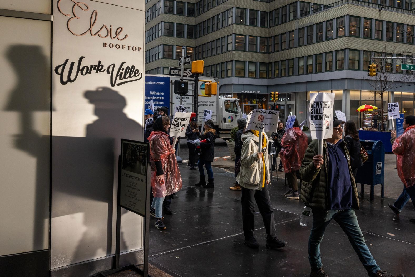 Members of the Daily News Union picket during a one-day walkout in New York on Thursday, January 25. Journalists at The New York Daily News <a href="index.php?page=&url=https%3A%2F%2Fwww.nytimes.com%2F2024%2F01%2F25%2Fbusiness%2Fmedia%2Fnew-york-daily-news-walkoff-one-day.html" target="_blank">walked off the job for the first time in more than three decades</a>, according to The New York Times.