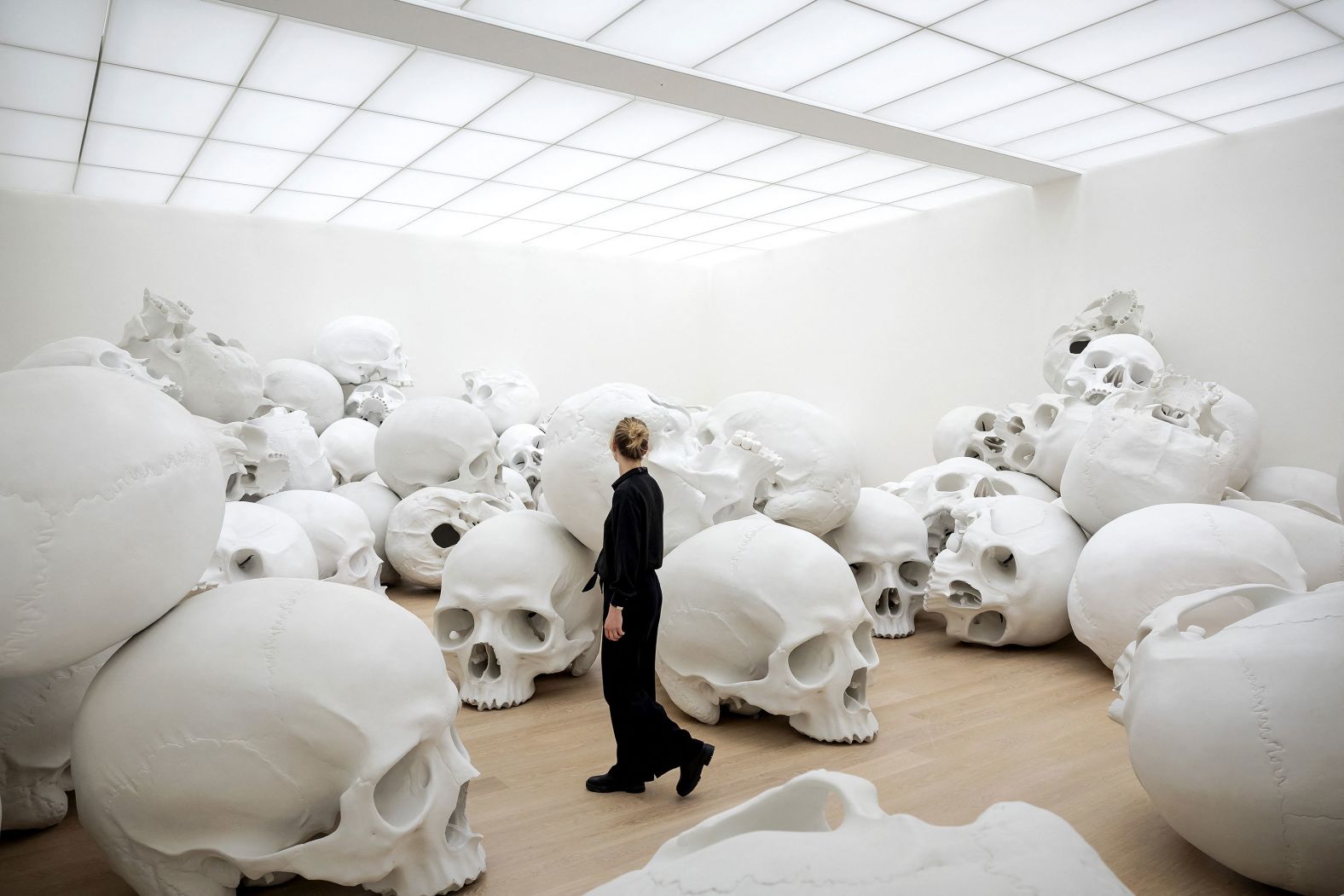 The art installation "Mass,” by Australian sculptor Ron Mueck, is displayed at the Voorlinden Museum in Wassenaar, Netherlands, on Friday, June 28.