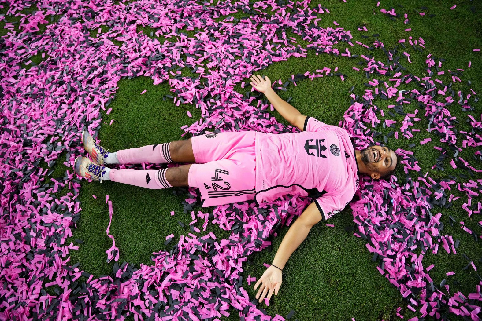 Inter Miami defender Yannick Bright celebrates after the Major League Soccer team defeated New England on the final day of the regular season on Saturday, October 19. With the win, <a href="index.php?page=&url=https%3A%2F%2Fwww.cnn.com%2F2024%2F10%2F21%2Fsport%2Flionel-messi-inter-miami-points-record-spt-intl%2Findex.html">Miami broke the MLS record for most points in a season</a>.