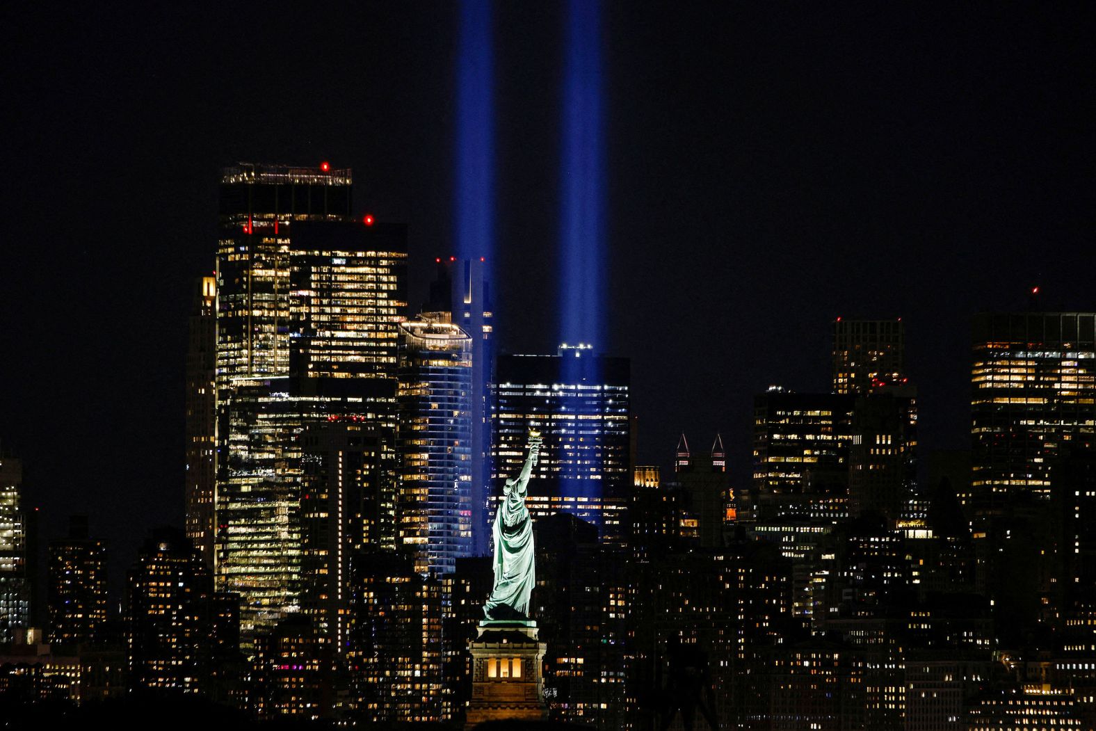 The Tribute in Light memorial illuminates the New York skyline to mark the 23rd anniversary of the September 11 attacks. <a >See last week in 36 photos</a>.