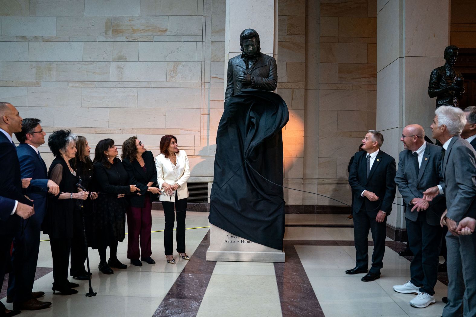 Johnny Cash’s sister Joanne Cash and his daughters Cindy Cash, Kathy Cash, Tara Cash Schwoebel and Rosanne Cash, participate in the unveiling of a statue of the American singer-songwriter in Emancipation Hall at the US Capitol in Washington, DC, on Tuesday, September 24. Cash’s statue<a href="index.php?page=&url=https%3A%2F%2Fwww.cnn.com%2F2024%2F05%2F08%2Fus%2Fjohnny-cash-daisy-bates-us-capitol-statues%2Findex.html"> replaced the statue</a> of Arkansas’ 18th governor, James Paul Clarke.
