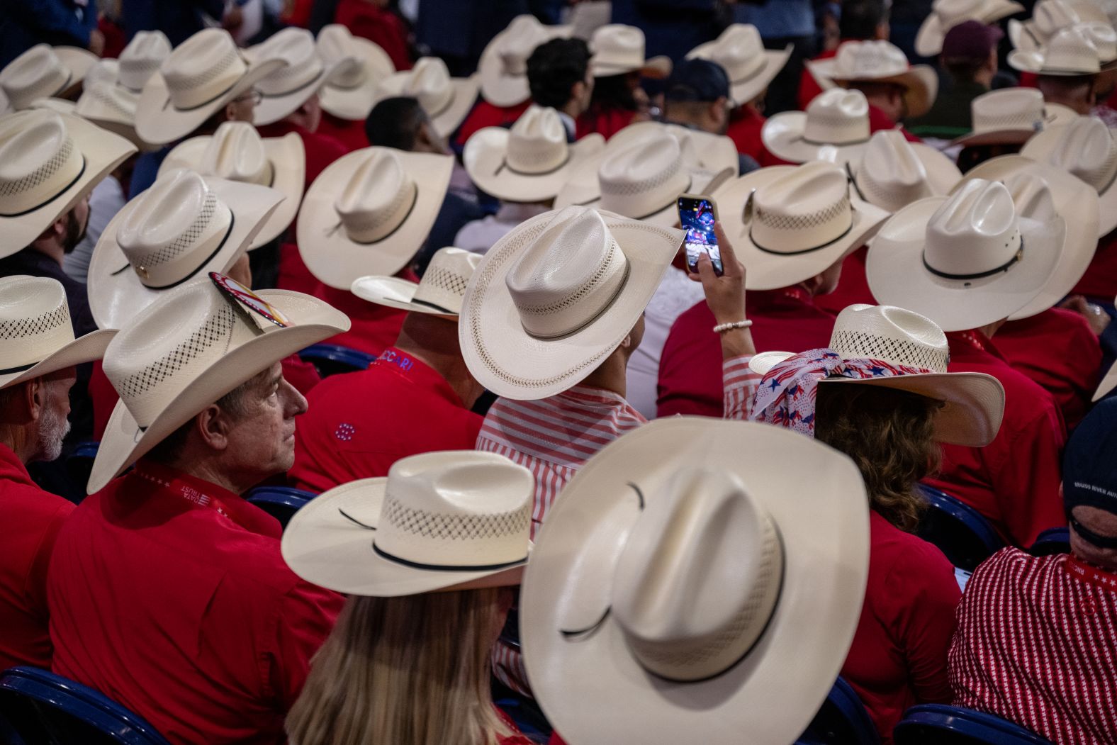 Delegates from Texas wear cowboy hats on Monday.