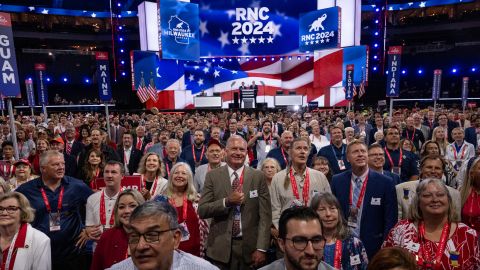 Delegates pose for the convention’s official photo at the 2024 Republican National Convention hosted at the Fiserv Forum in Milwaukee, Wisconsin, on July 15, 2024. (Will Lanzoni/CNN)