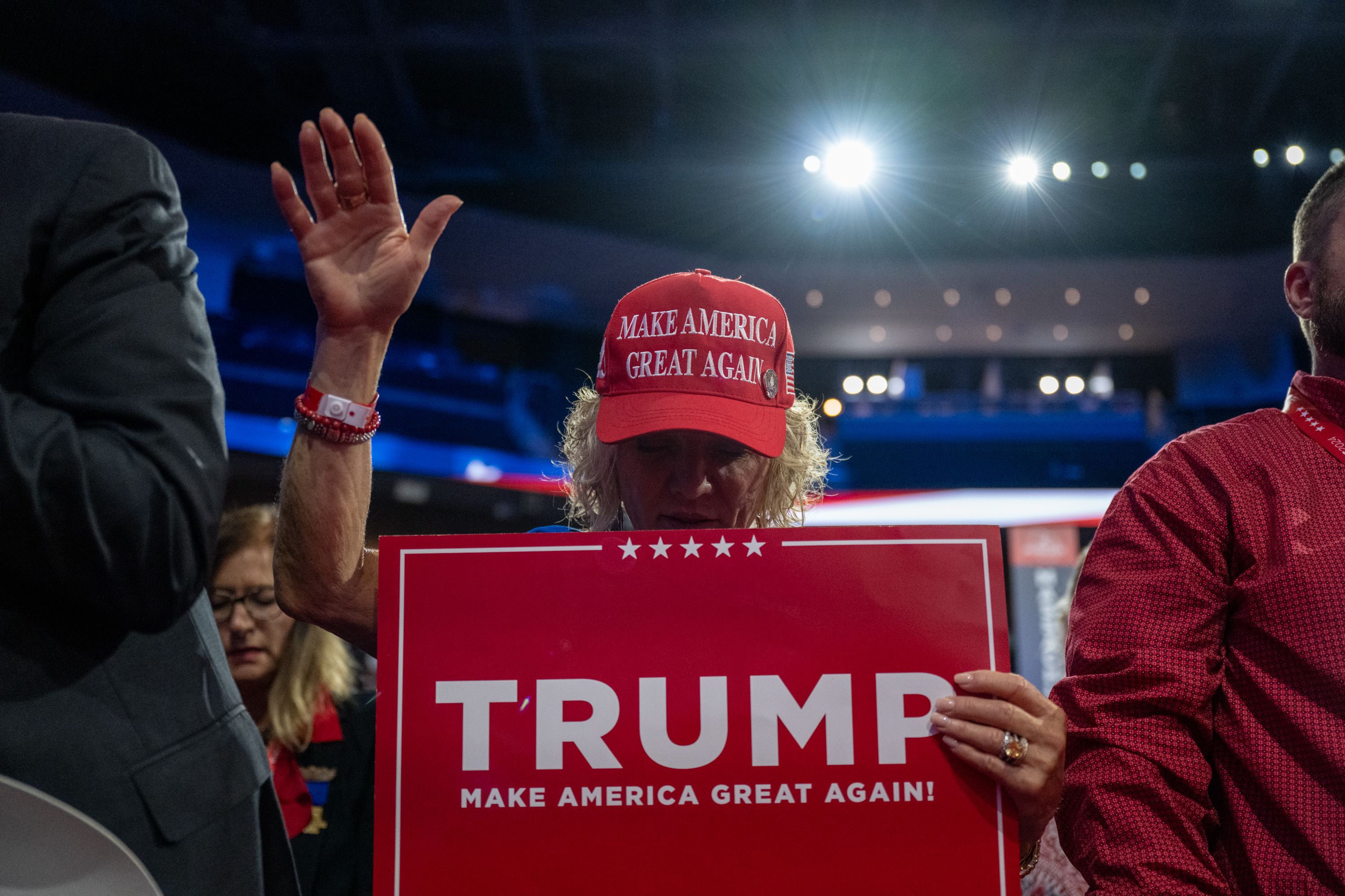 A delegate from Nebraska prays during the benediction at the <a href="https://www.cnn.com/2024/07/15/politics/gallery/republican-national-convention/index.html">Republican National Convention</a> on Tuesday, July 16.