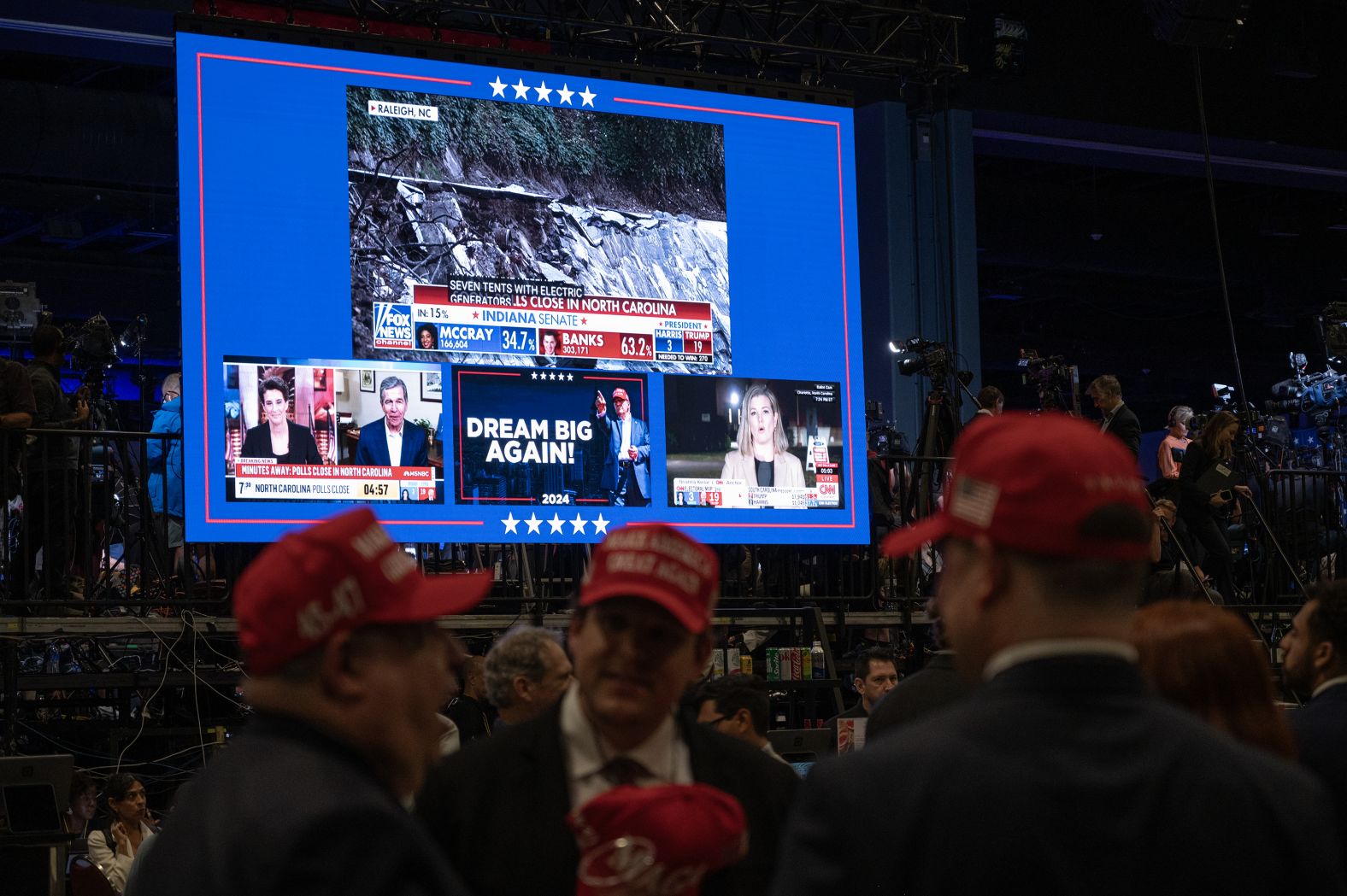 Trump supporters watch election results come in at his election night party at the Palm Beach County Convention Center.