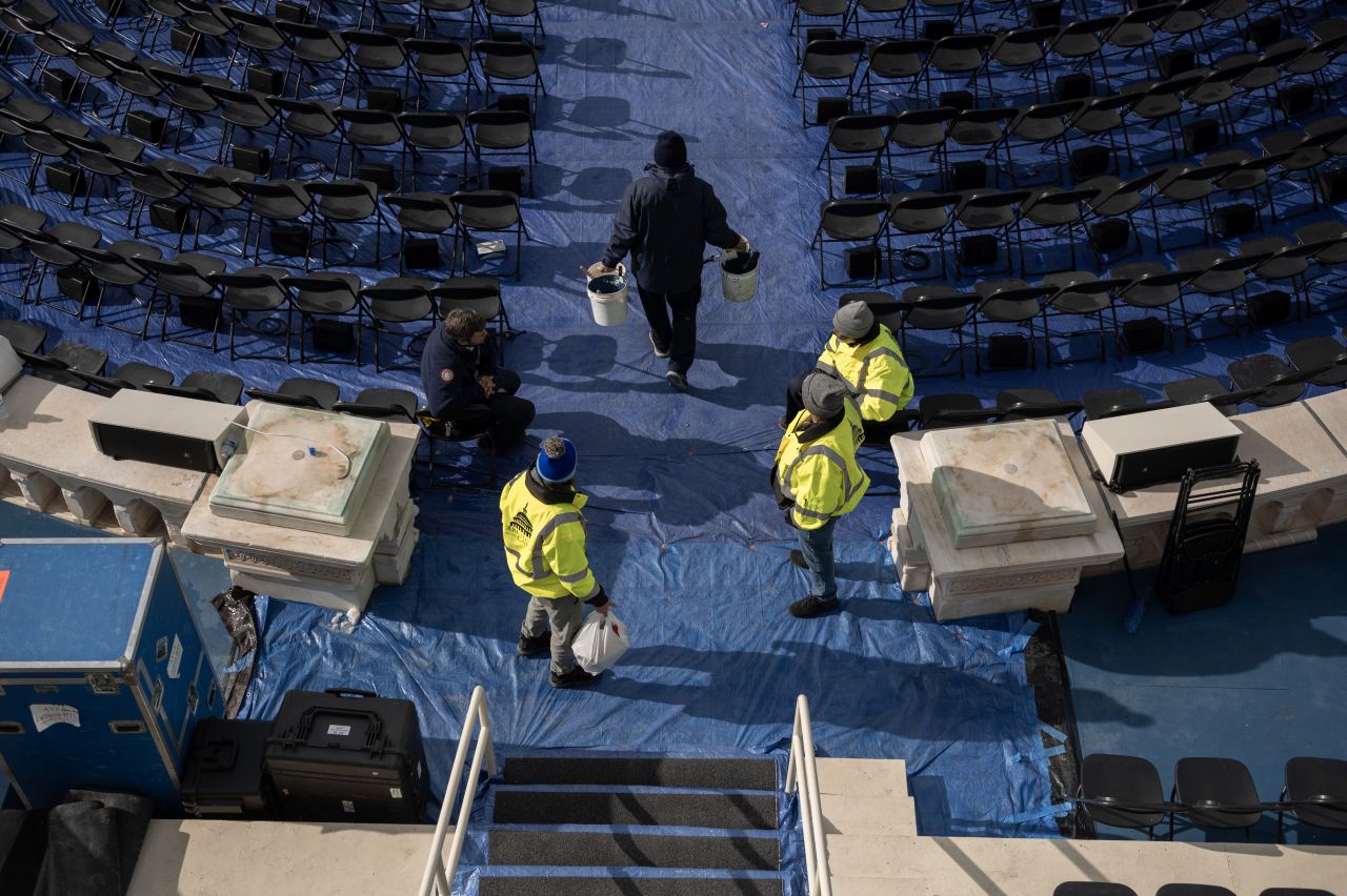 Preparations are made for Donald Trump’s inauguration at the US Capitol on Friday.