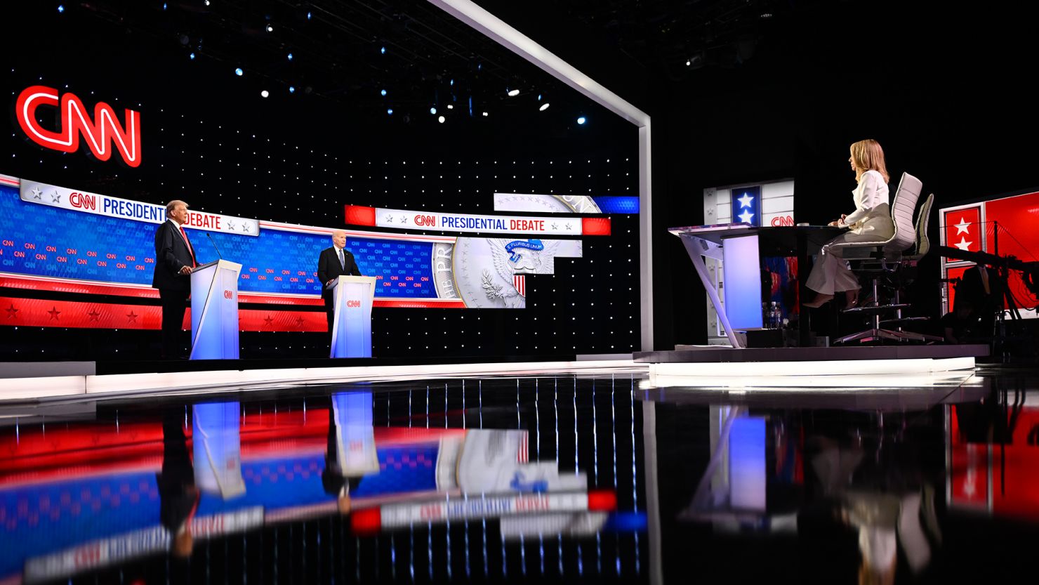 Former President Donald Trump and President Joe Biden debate at CNN's Atlanta studios on June 27, 2024.