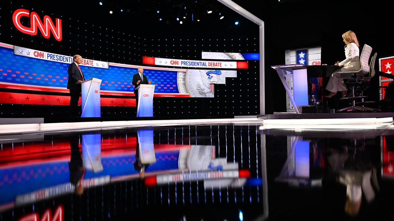 Former President Donald Trump and President Joe Biden debate at CNN's Atlanta studios on June 27, 2024.