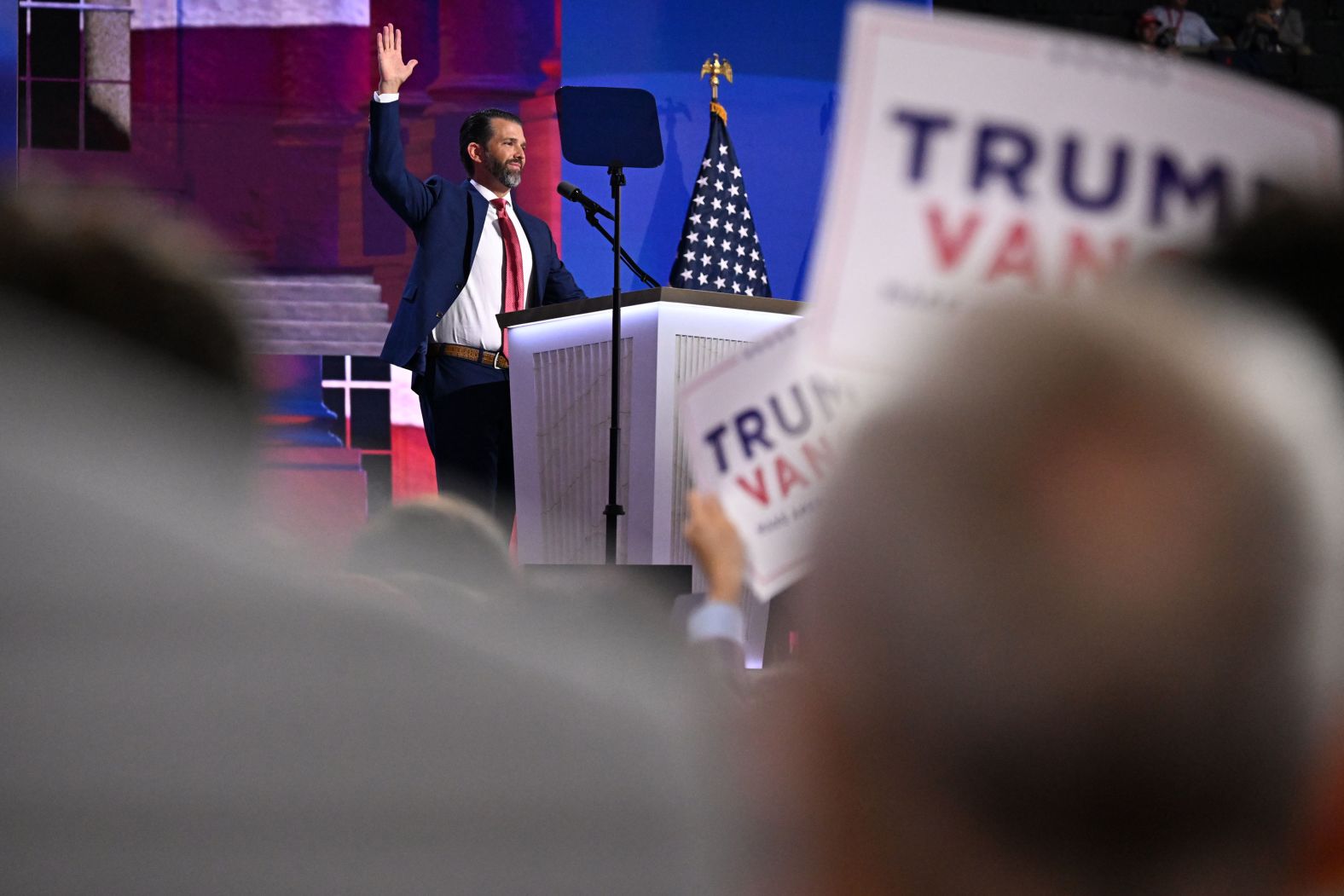 Donald Trump Jr. speaks on Wednesday. <a >He praised Vance in his remarks</a>, saying he "is going to make one hell of a vice president.” Trump Jr. is a close friend and unabashed supporter of Vance, and he helped make a last-minute push for his father to pick him as his running mate,?<a >CNN reported.</a>