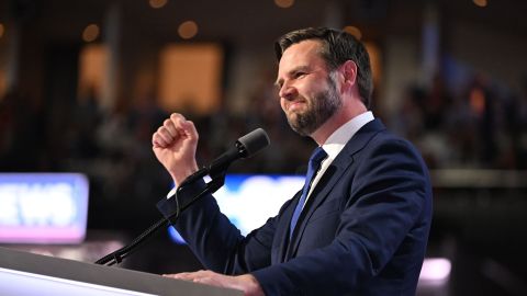 JD Vance, Donald Trump's running mate, takes the stage at the Republican National Convention on July 17, 2024.