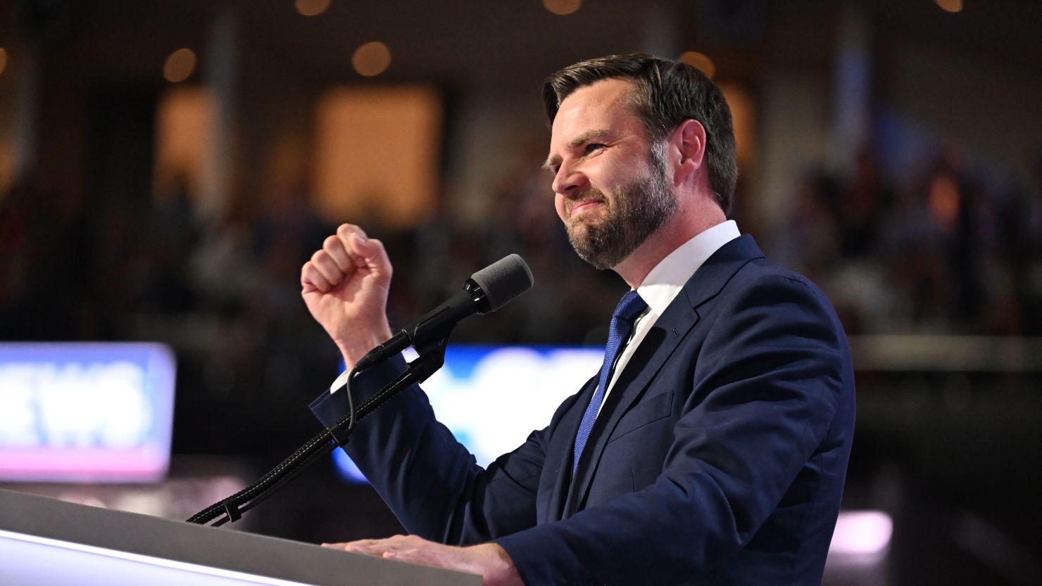 JD Vance, Donald Trump's running mate, takes the stage at the Republican National Convention on July 17, 2024.