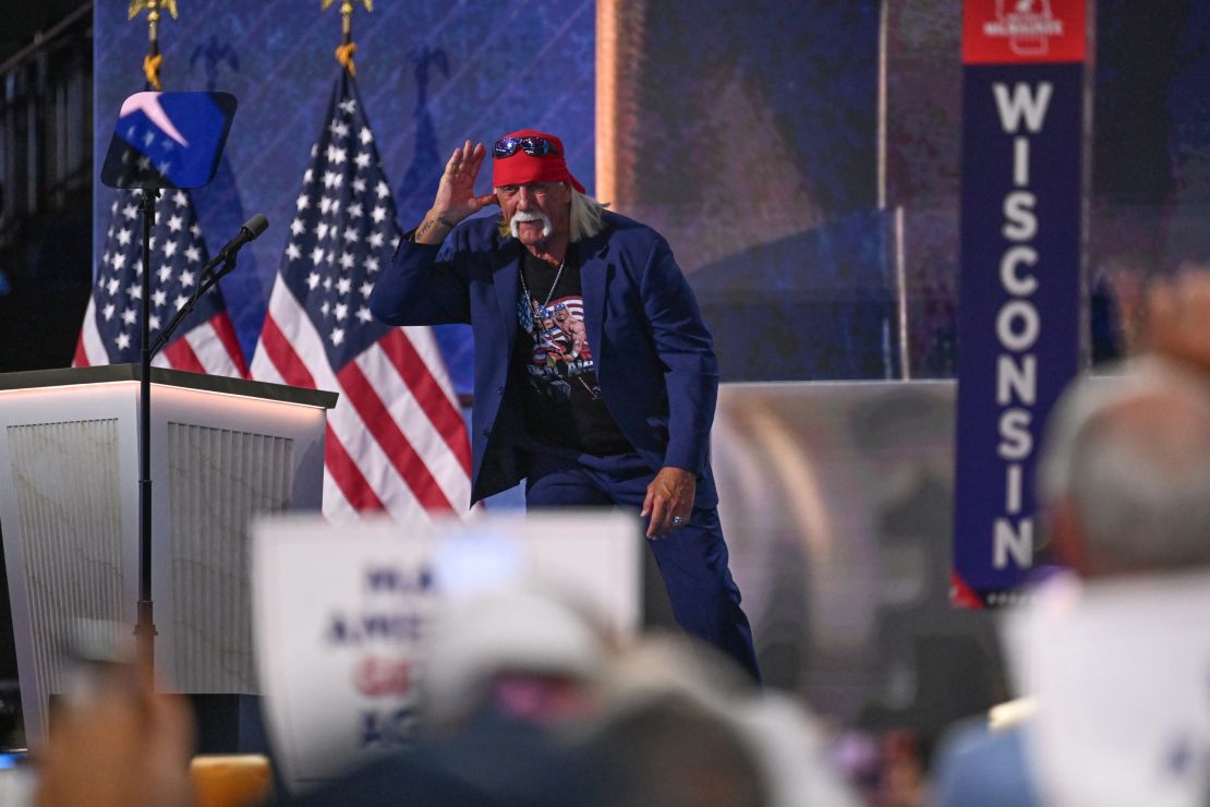 Wrestler Hulk Hogan speaks at the Republican National Convention on July 18.  (Will Lanzoni/CNN)