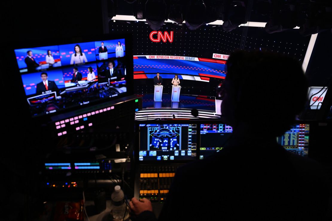 Former South Carolina Gov. Nikki Haley and Florida Gov. Ron DeSantis participate in a CNN Republican Presidential Debate at Drake University in Des Moines, Iowa, on Wednesday.