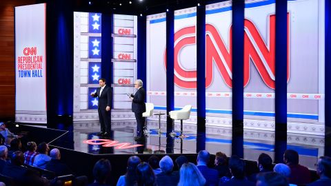 Florida Gov. Ron DeSantis participates in a CNN Republican Presidential Town Hall moderated by CNN's Wolf Blitzer at New England College in Henniker, New Hampshire, on January 16, 2024.