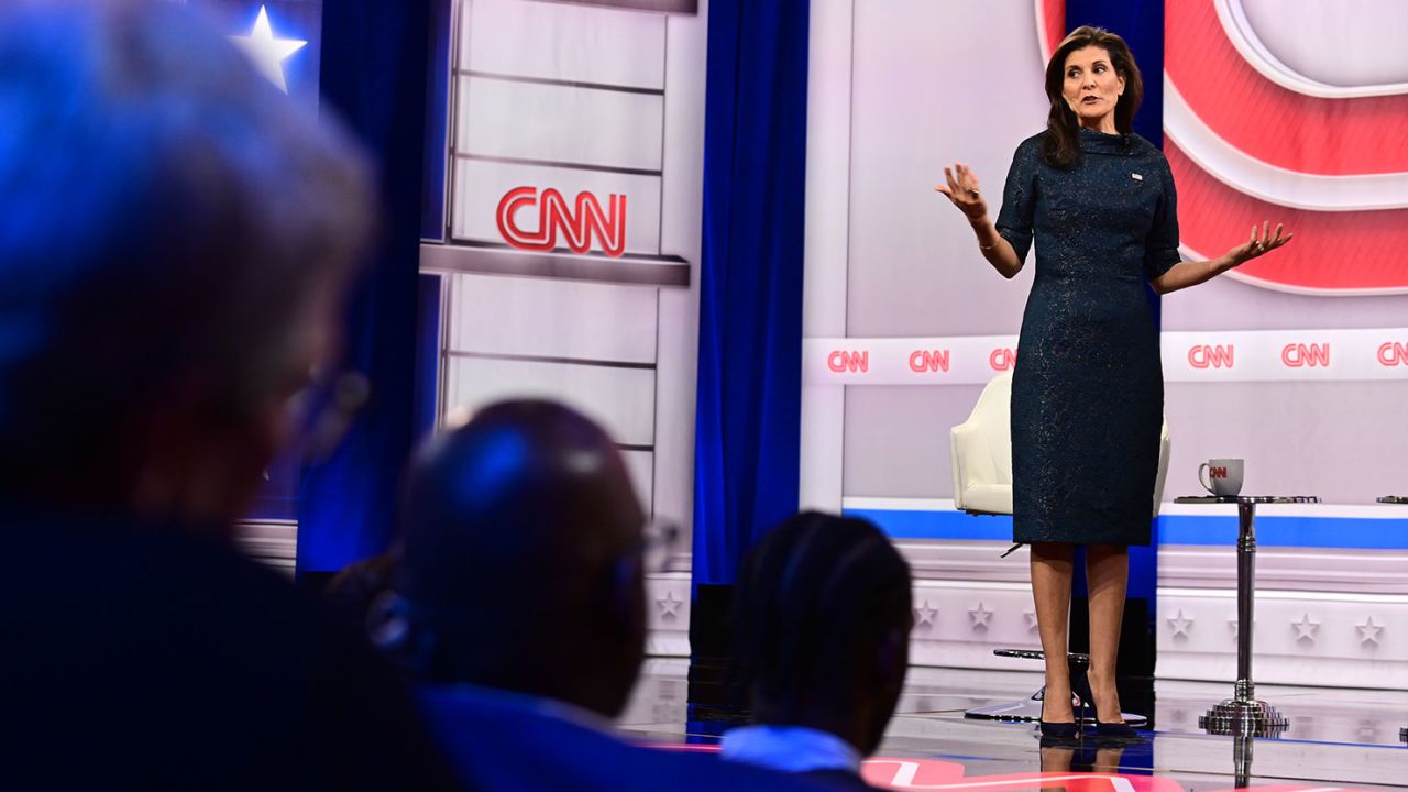 Former South Carolina Gov. Nikki Haley participates in a CNN town hall in Henniker, New Hampshire, on January 18, 2024.