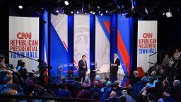 Republican presidential candidate and Florida Gov. Ron DeSantis participates in a CNN Republican Town Hall moderated by CNNâs Jake Tapper at Grand View University in Des Moines, Iowa, on Tuesday, December 12, 2023.