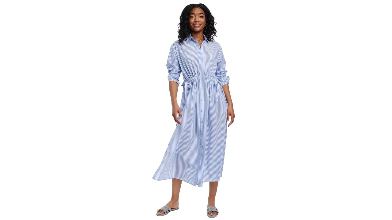 Women's Long Sleeve Cinch Waist Maxi Shirtdress - Universal Thread in blue