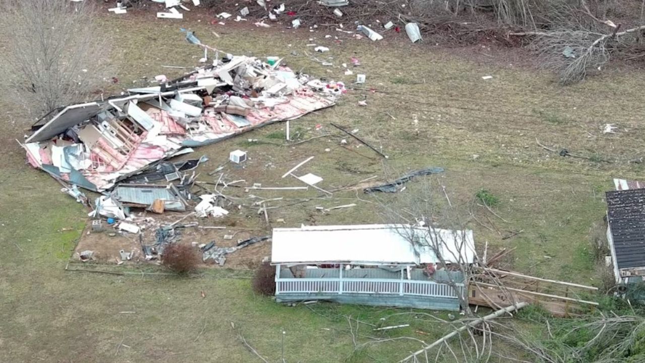 Widespread damage is seen after an EF2 tornado struck Thursday in Morgan County, Tennessee.