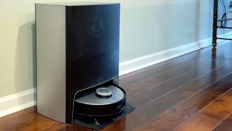 The Ecovacs Deebot X1’s docking station is large, but it’s taller and shallower and easier to place unobtrusively in a room than the dock used by the Roborock S7 MaxV Ultra.