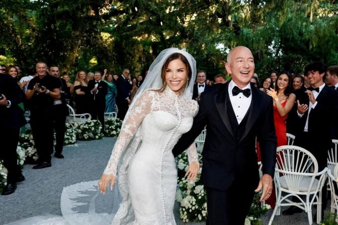 Lauren Sanchez and Jeff Bezos at their wedding ceremony in Venice, Italy, on Friday, June 27.