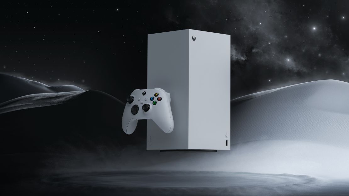 the xbox series x 1tb digital edition with controller, with a moon-like backdrop