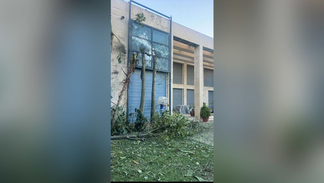 Damage to the exterior of Israeli Prime Minister Benjamin Netanyahu's beach house in Caesarea, Israel, on October 22, 2024.