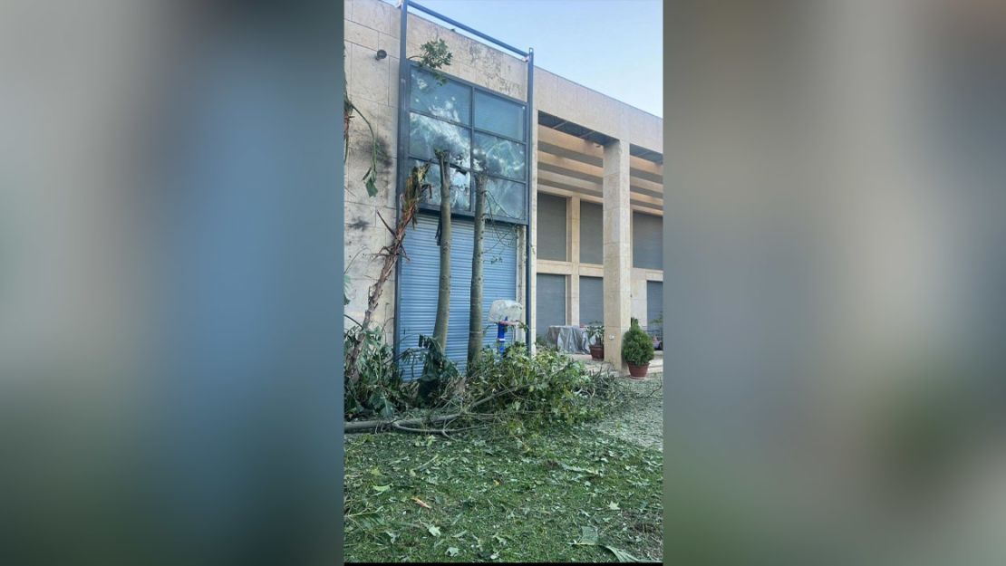 This image shows damage to the exterior of Israeli Prime Minister Benjamin Netanyahu's beach house in Caesarea, Israel, on October 22, 2024.