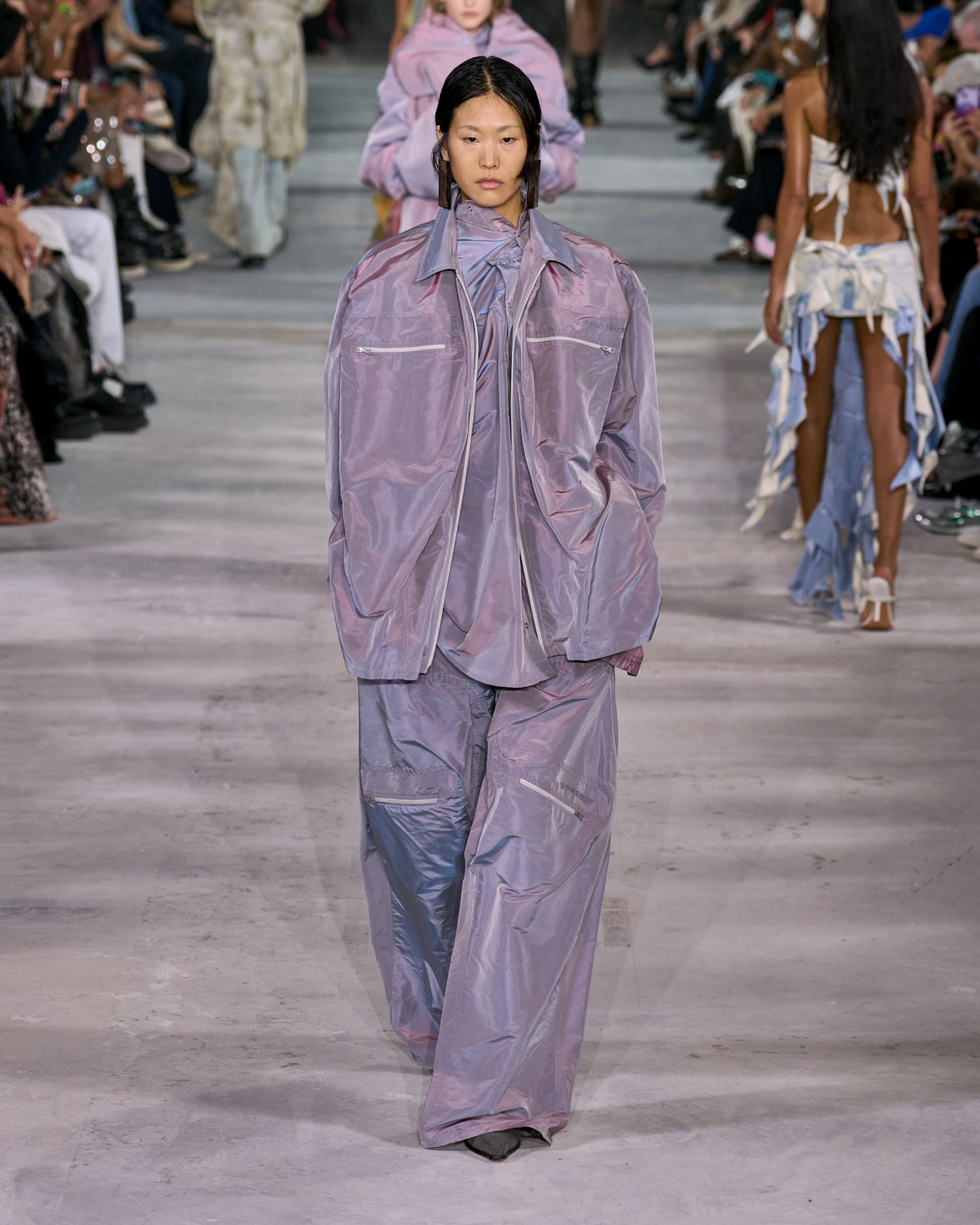 Iridescent taffeta helped achieve the "dark majesty" the designer was reaching for, according to his show notes.