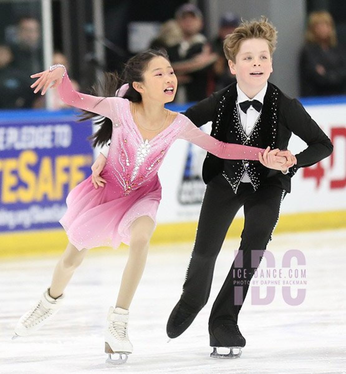 Youth skaters Sean Kay and Angela Yang are pictured.