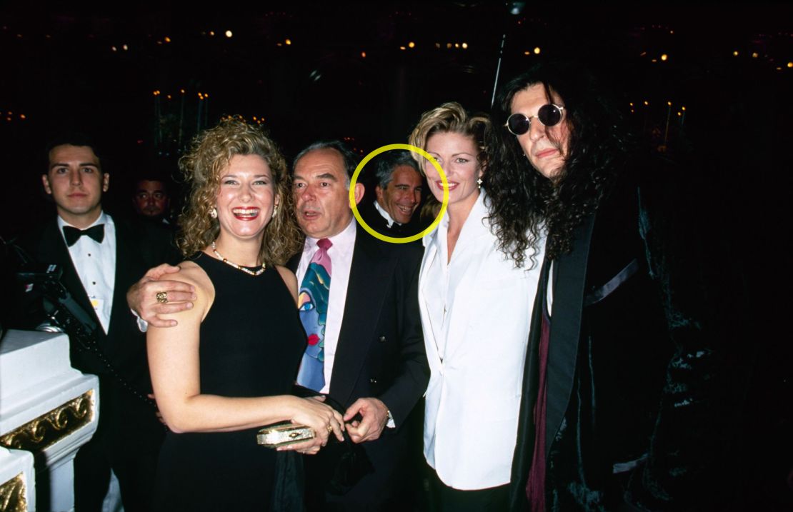 Alison Stern, Robin Leach, Jeffrey Epstein, Cecilia Nord and Howard Stern are seen at Donald Trump’s wedding to Marla Maples in New York in December 1993. Note: CNN has edited a portion of this photo.