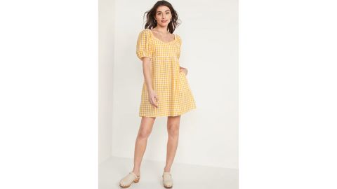 Fit & Flare Puff-Sleeve Seersucker All-Day Mini Dress