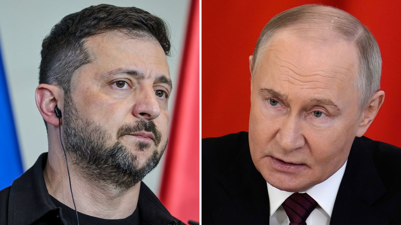Ukrainian President Volodymyr Zelensky and Russian President Vladimir Putin.