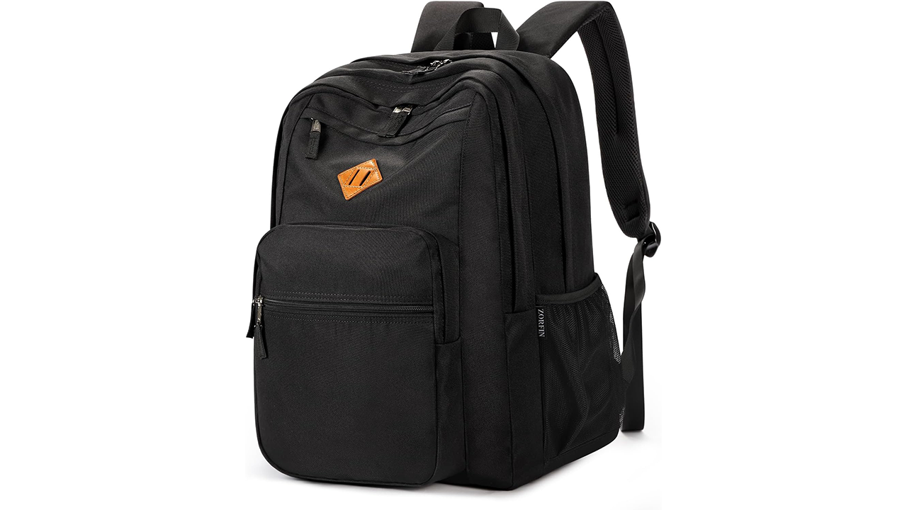 ZORFIN 26L Black Backpack for School, College and Travel stock photo