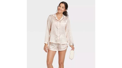 Stars Above Women's 3-Piece Satin Notch Collar Top Pajama Set